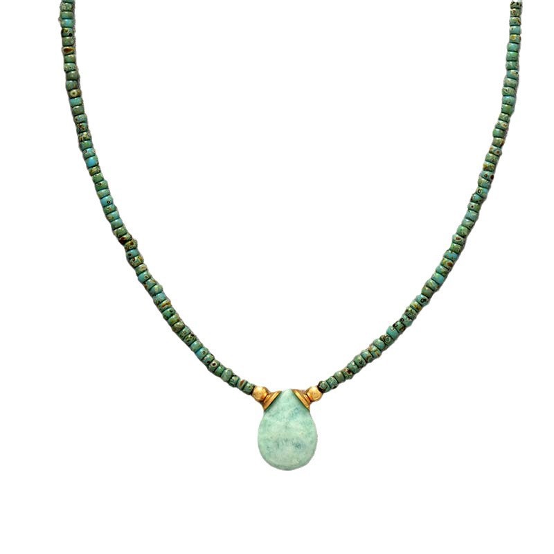 Natural Teardrop-Shaped Amazonite Pendant Necklace