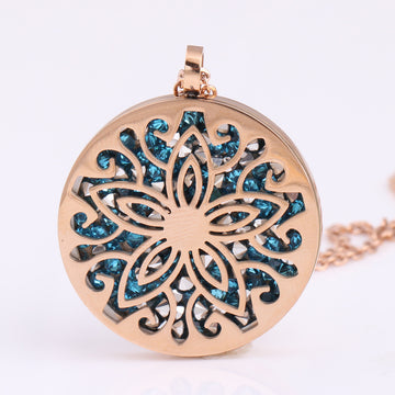 Rubiks Cube Round Pentagram Stainless Steel Necklace Rose Gold