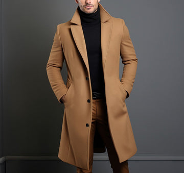 Men's Mid-length Trench Coat Fall Winter Slim Pockets Single-breasted Collar Jacket  Casual Business Comfortable Overcoat Clothing