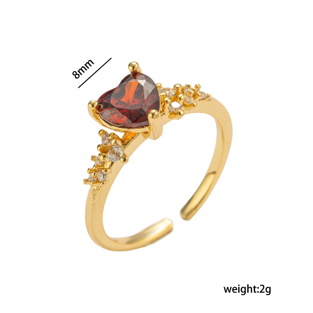 Fashionable Heart-Shaped Zircon Ring