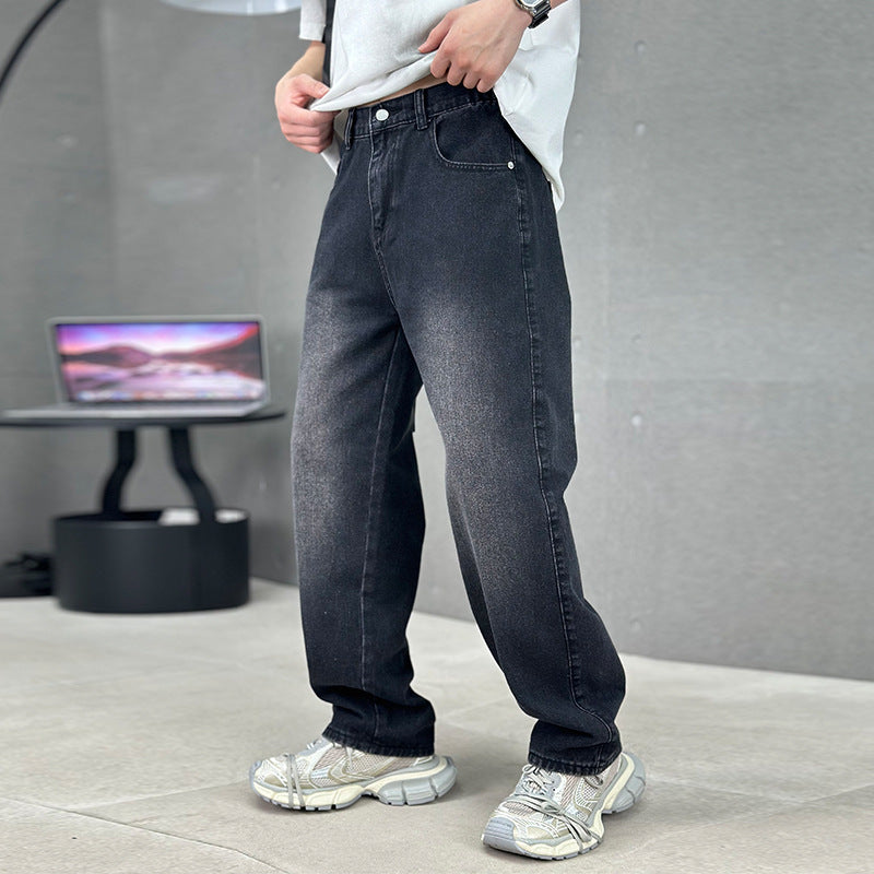 Fashion Pockets Jeans Men's Wide-leg Straight Trousers Versatile Casual Long Pants Streetwear Clothing