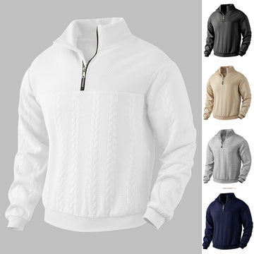 Men's Jacquard Fall Winter Long-sleeved Warm Pullover Hoodies Quarter-Zip Design Fashion Tops
