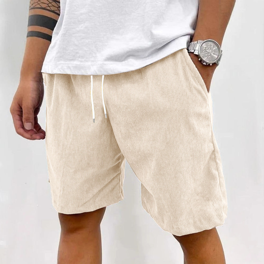 Men's Corduroy Shorts With Drawstring Fashion Casual Pockets Pants Summer
