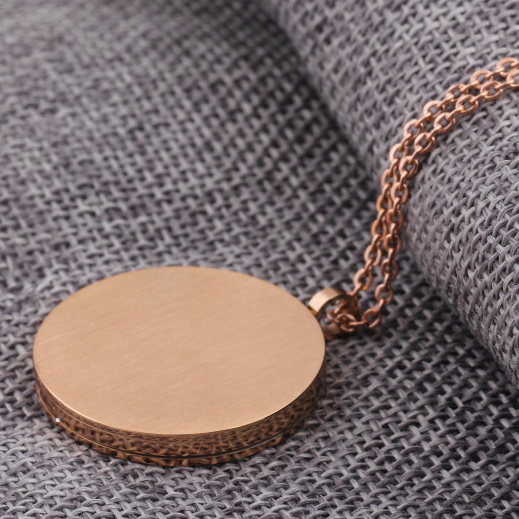 Rubiks Cube Round Pentagram Stainless Steel Necklace Rose Gold