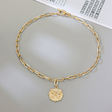 New Arrival Womens Copper-Gilded Butterfly Pendant Necklace