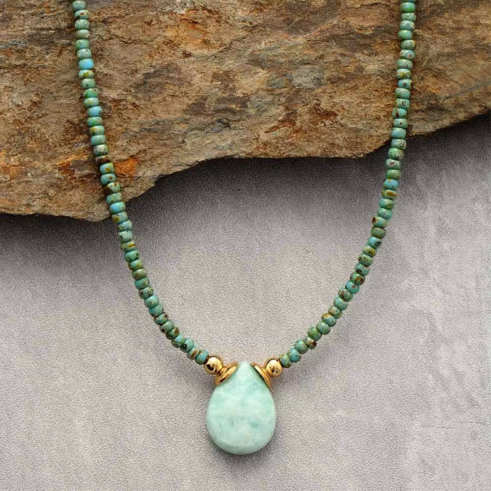 Natural Teardrop-Shaped Amazonite Pendant Necklace